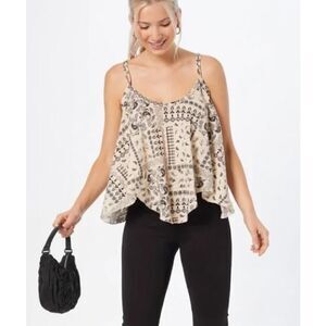 Free People Hey Girl Paisley Tan Strappy Handerkerchief Crop Top NWT Sz. M